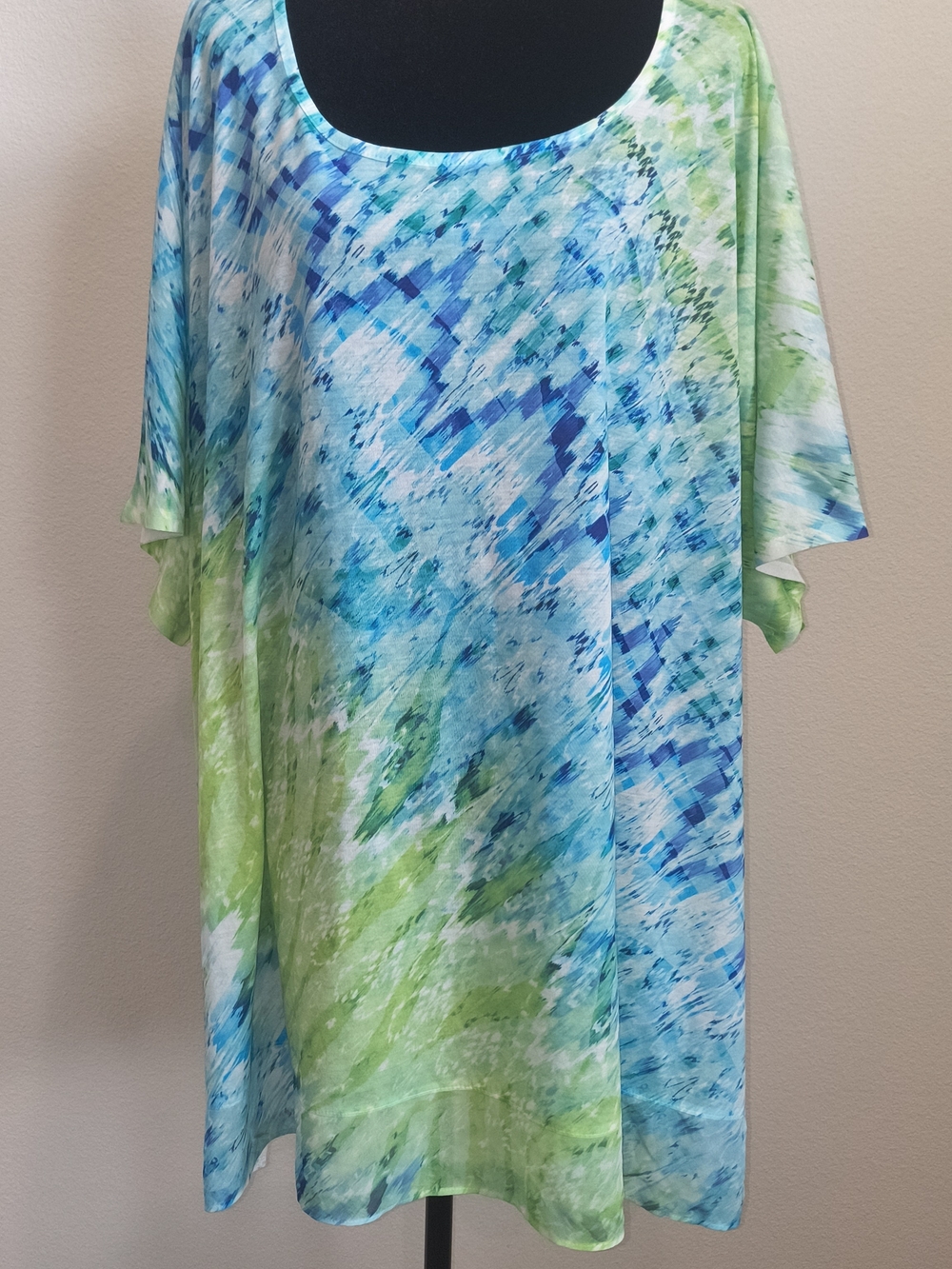 Catherines Blue & Green Tie-Dye Scoop Neck Tunic